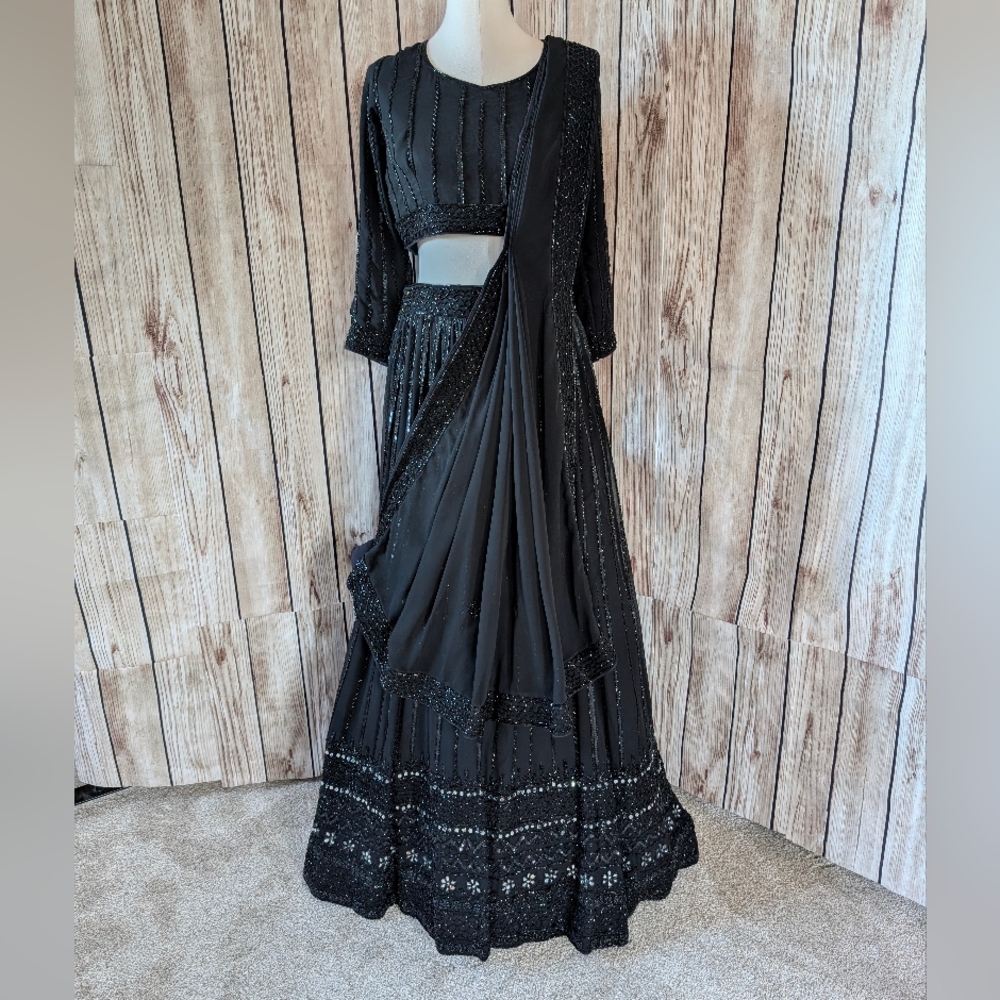Indian wedding reception Black lehenga choli